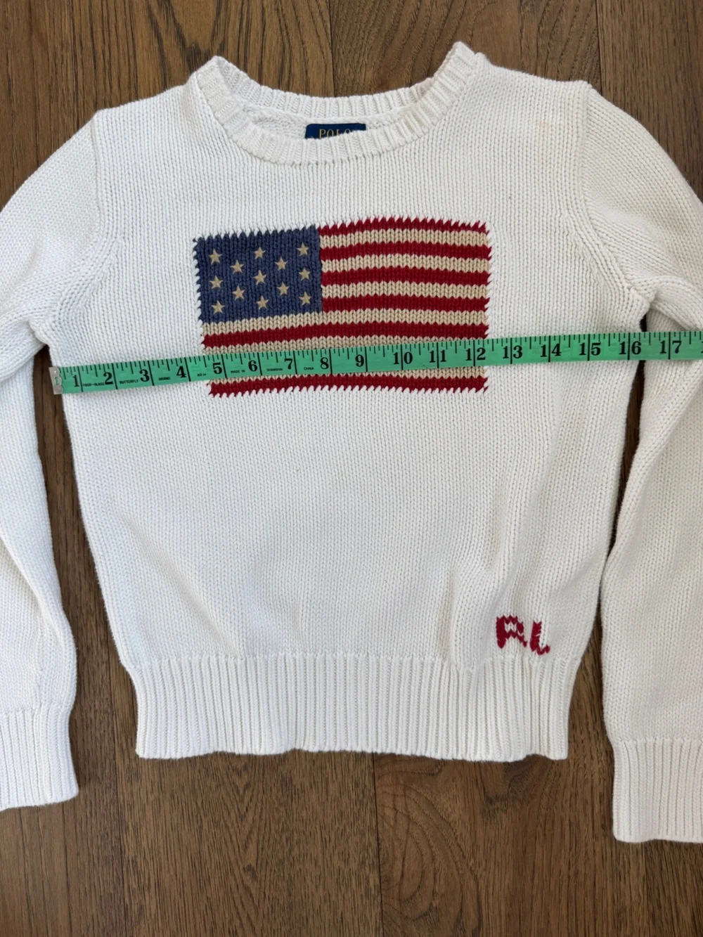 Ralph Lauren White Crewneck Sweater with Knit American Flag